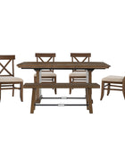 Casandra 6-Piece Transitional Multifunctional Extendable Dining Sets with Cross-Back Chairs and Solid Wood Bench