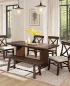 Casandra 6-Piece Transitional Multifunctional Extendable Dining Sets with Cross-Back Chairs and Solid Wood Bench