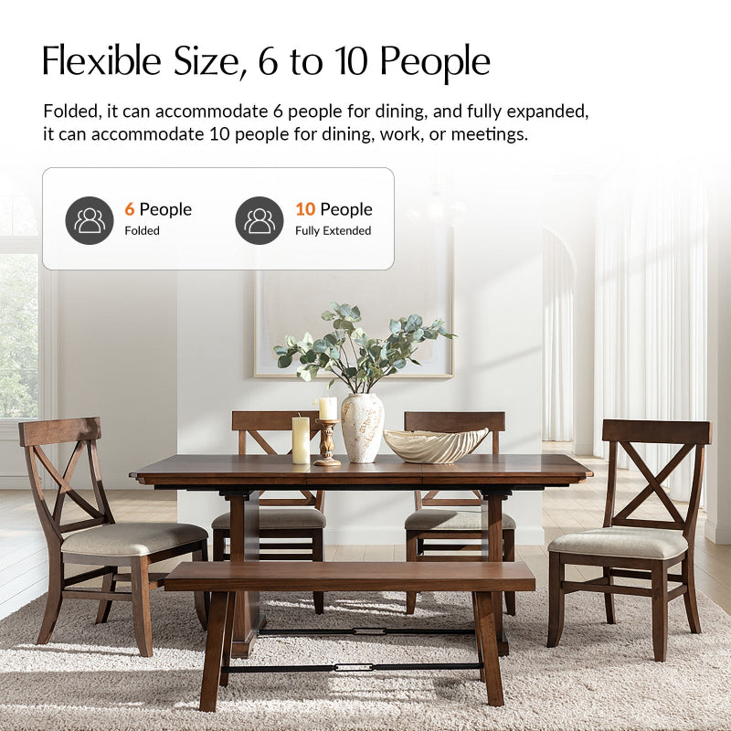 Casandra 6-Piece Transitional Multifunctional Extendable Dining Sets with Cross-Back Chairs and Solid Wood Bench