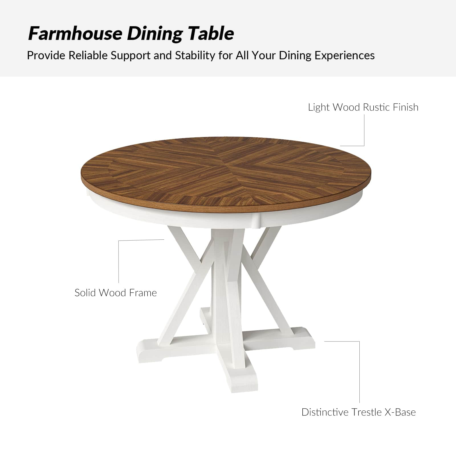 Filipa Rustic Farmhouse Solid Wood Round Dining Table