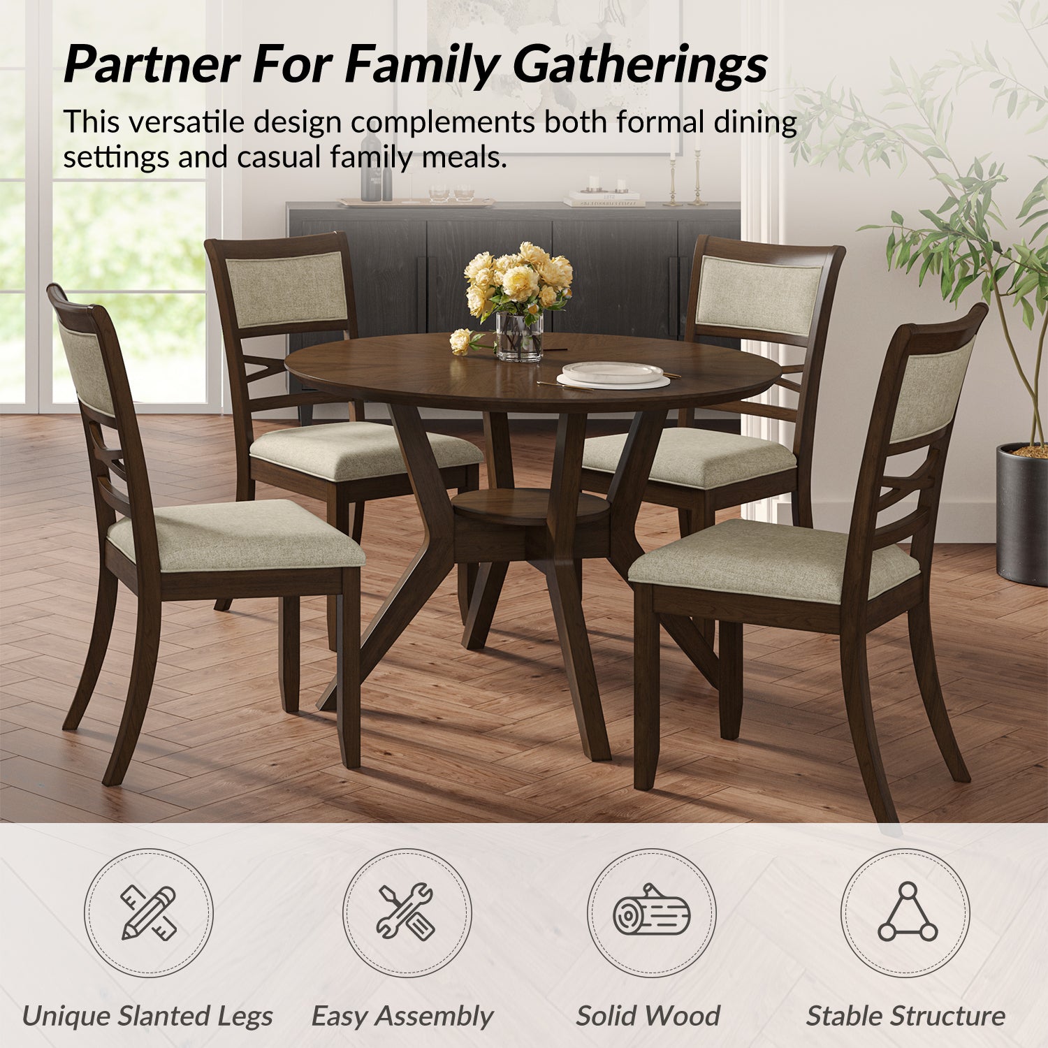 Diana Traditional Dining Table with Solid Wood Frame