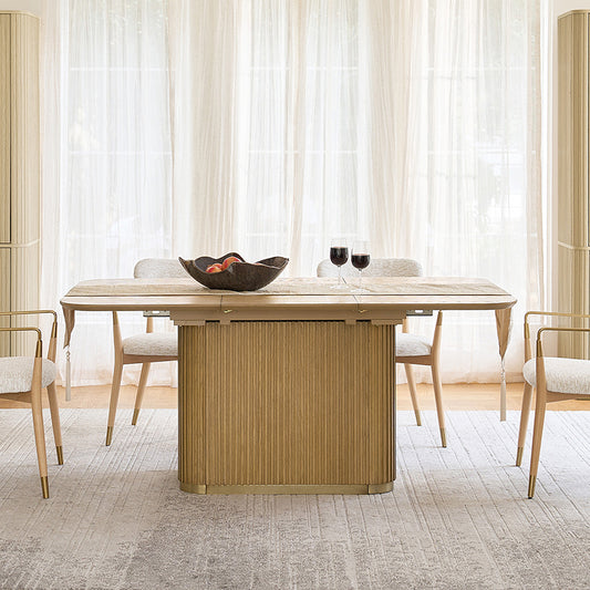 Sonia Modern Extendable Dining Table with Hidden Leaf & Grille Metal Base