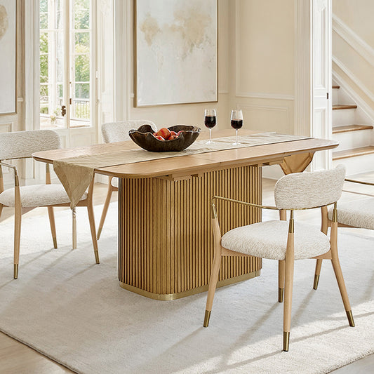 Sonia Modern Extendable Dining Table with Hidden Leaf & Grille Metal Base