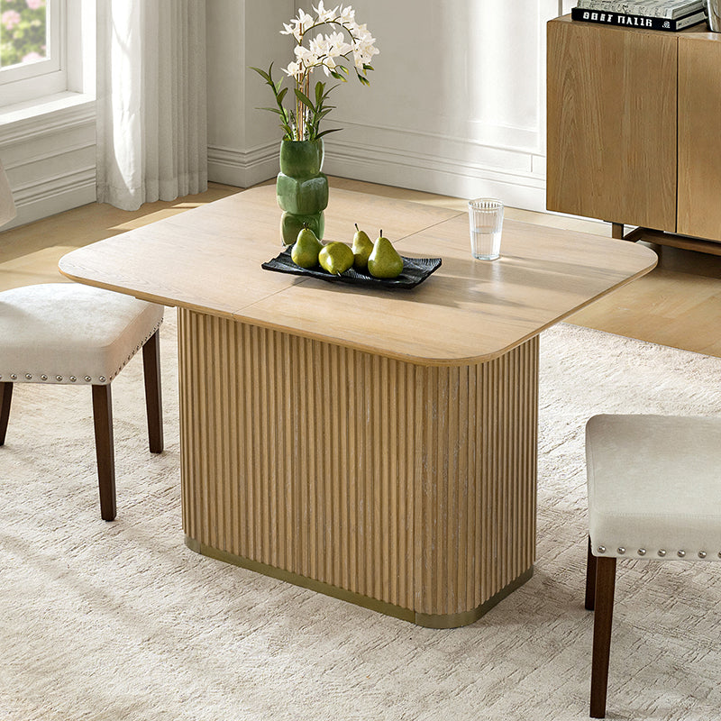 Sonia Modern Extendable Dining Table with Hidden Leaf & Grille Metal Base