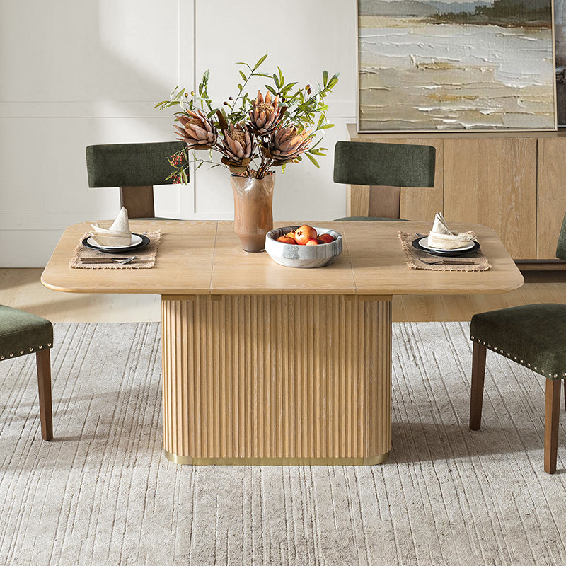 Sonia Modern Extendable Dining Table with Hidden Leaf & Grille Metal Base