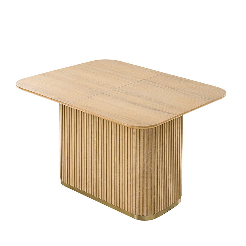 Sonia Modern Extendable Dining Table with Hidden Leaf & Grille Metal Base