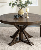 Gabriela Transitional Solid Wood Round Extension Dining Table with Hidden Leaf