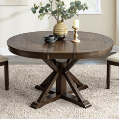 Gabriela Transitional Solid Wood Round Extension Dining Table with Hidden Leaf