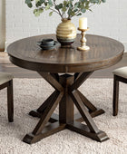 Gabriela Transitional Solid Wood Round Extension Dining Table with Hidden Leaf