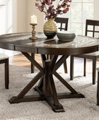 Gabriela Transitional Solid Wood Round Extension Dining Table with Hidden Leaf