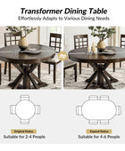 Gabriela Transitional Solid Wood Round Extension Dining Table with Hidden Leaf