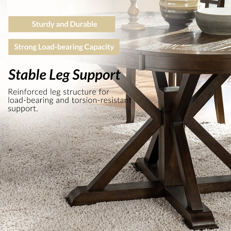 Gabriela Transitional Solid Wood Round Extension Dining Table with Hidden Leaf