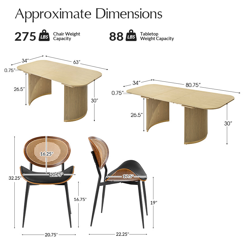 American Modern Fluted Space Saving Table and Chairs & Storage Cabinet Sets (Optional Types)