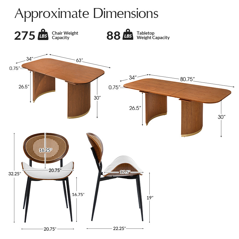 American Modern Fluted Space Saving Table and Chairs & Storage Cabinet Sets (Optional Types)