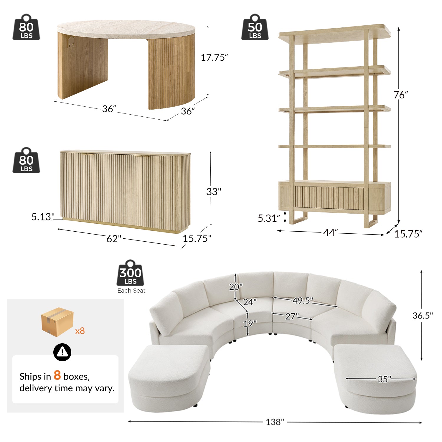 Aeris Modern Curved Sectional Couch Living Room Collection