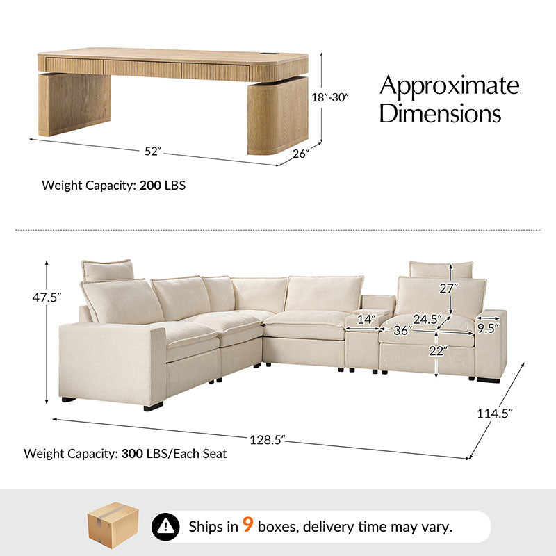 Modern Modular Power Reclining & Standing Coffee Table Living Room Set