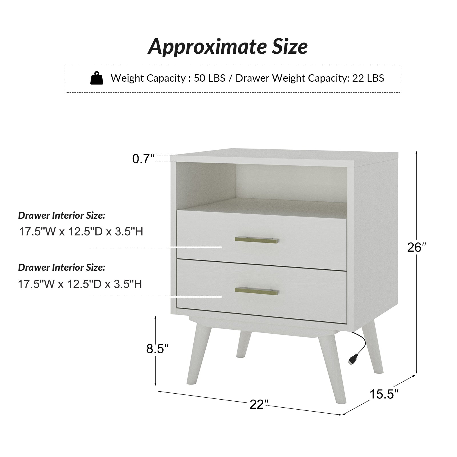 Hector Nightstand with Two USB Ports on the Back