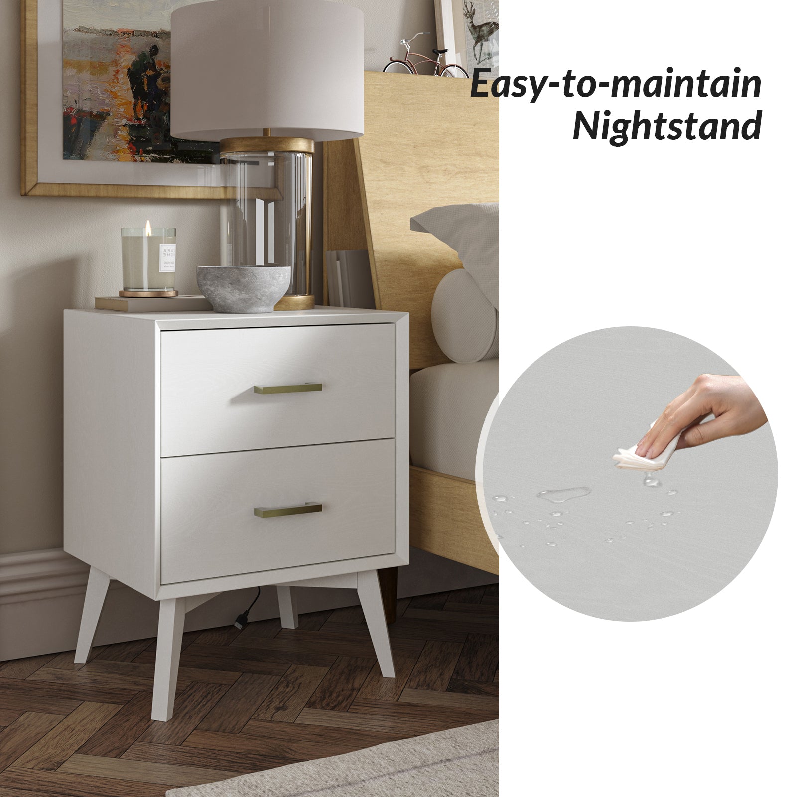 Jacinto Modern Nightstand with Two USB Ports on the Back