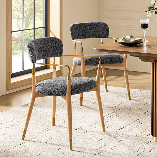 Sabina Modern Dining Chair with Wooden Legs & Metal Armrests ,Set of 2