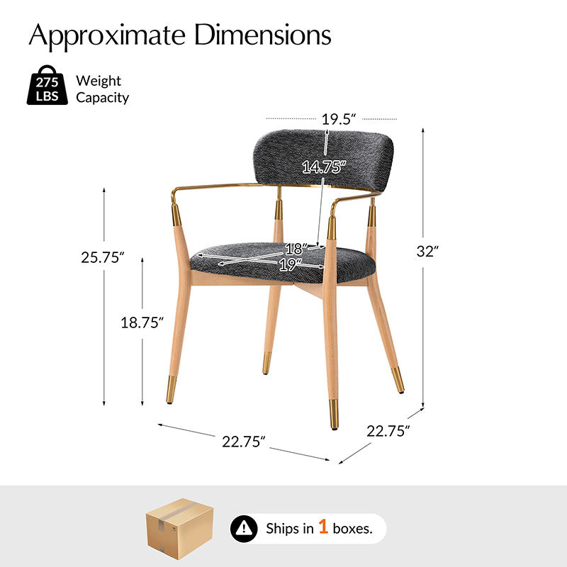 Sabina Modern Dining Chair with Wooden Legs & Metal Armrests ,Set of 2