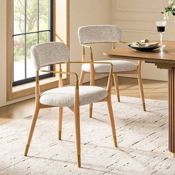 Sabina Modern Dining Chair with Wooden Legs & Metal Armrests ,Set of 2