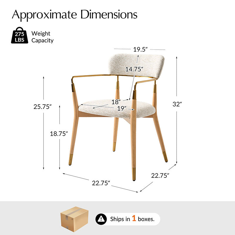 Sabina Modern Dining Chair with Wooden Legs & Metal Armrests ,Set of 2