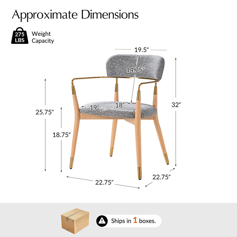 Sabina Modern Dining Chair with Wooden Legs & Metal Armrests ,Set of 2