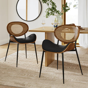 Flora Curved Wood Backrest Faux Leather Upholstery Cushion Dining Chair (Optional Types)