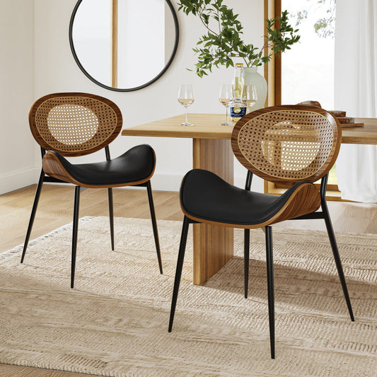 Flora Curved Wood Backrest Faux Leather Upholstery Cushion Dining Chair (Optional Types)