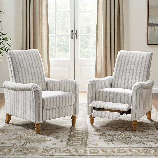 4-Piece Striped Farmhouse Living Room Set (Sofa, Loveseat, Recliner & Lift-Top Coffee Table