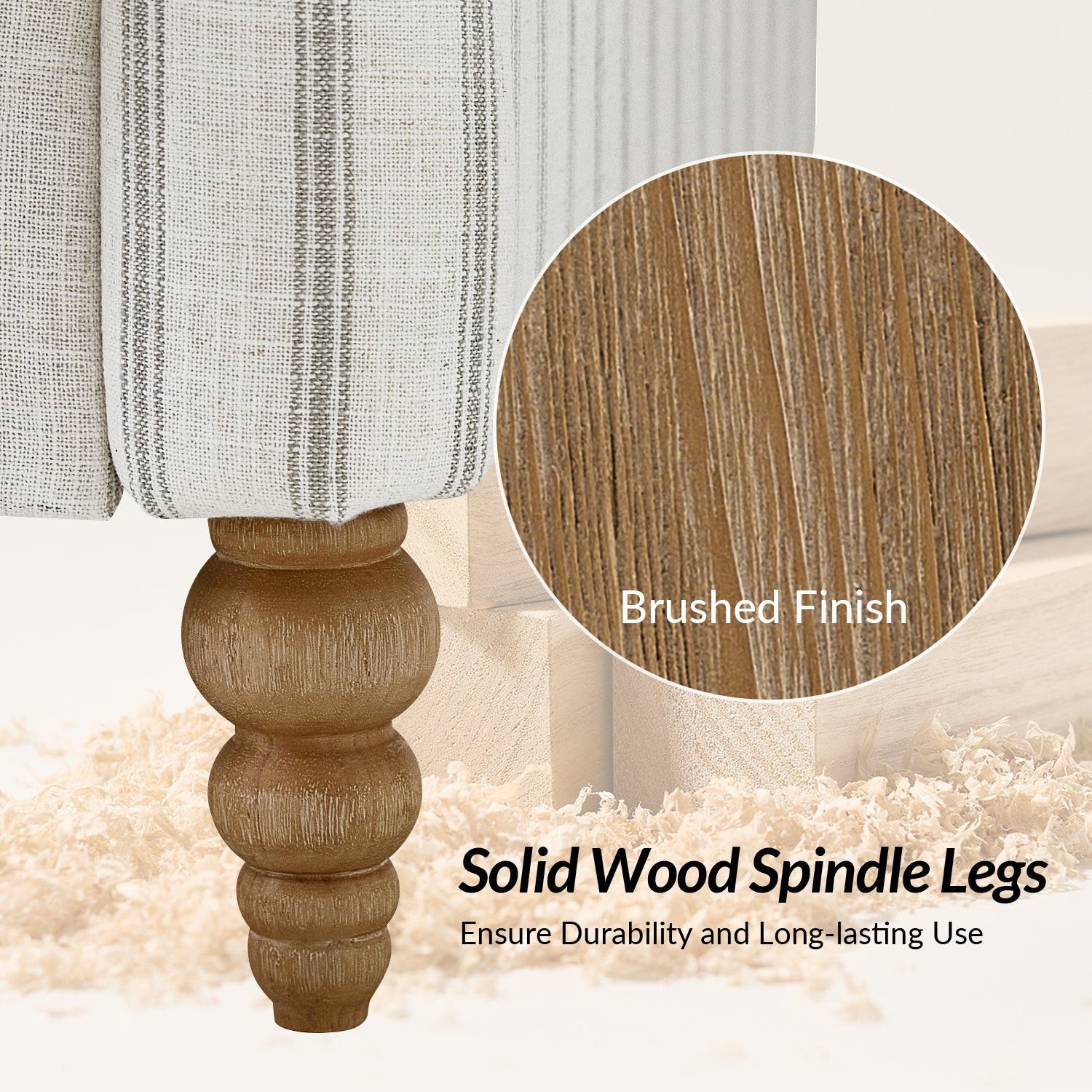 4-Piece Striped Farmhouse Living Room Set (Sofa, Loveseat, Recliner & Lift-Top Coffee Table