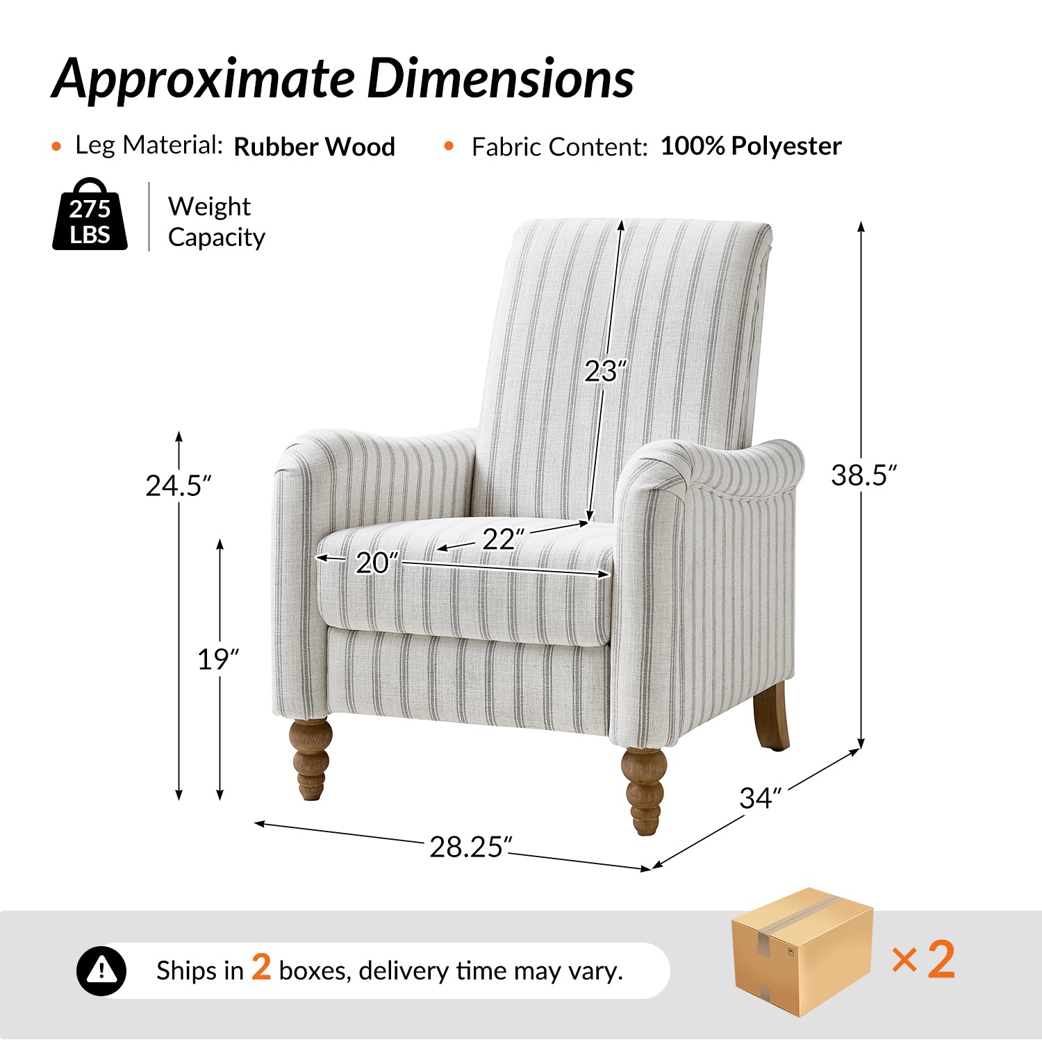 4-Piece Striped Farmhouse Living Room Set (Sofa, Loveseat, Recliner & Lift-Top Coffee Table