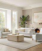 4-Piece Striped Farmhouse Living Room Set (Sofa, Loveseat, Recliner & Lift-Top Coffee Table
