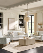 4-Piece Striped Farmhouse Living Room Set (Sofa, Loveseat, Recliner & Lift-Top Coffee Table