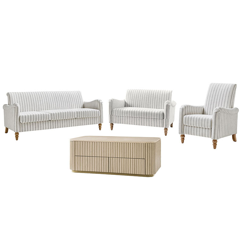 4-Piece Striped Farmhouse Living Room Set (Sofa, Loveseat, Recliner & Lift-Top Coffee Table