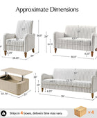 4-Piece Striped Farmhouse Living Room Set (Sofa, Loveseat, Recliner & Lift-Top Coffee Table