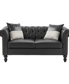 Olga PU Leather Classic Rolled Arms Sofa with Two Throw Pillows