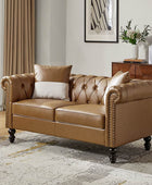 Olga PU Leather Classic Rolled Arms Sofa with Two Throw Pillows