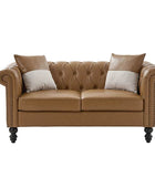 Olga PU Leather Classic Rolled Arms Sofa with Two Throw Pillows