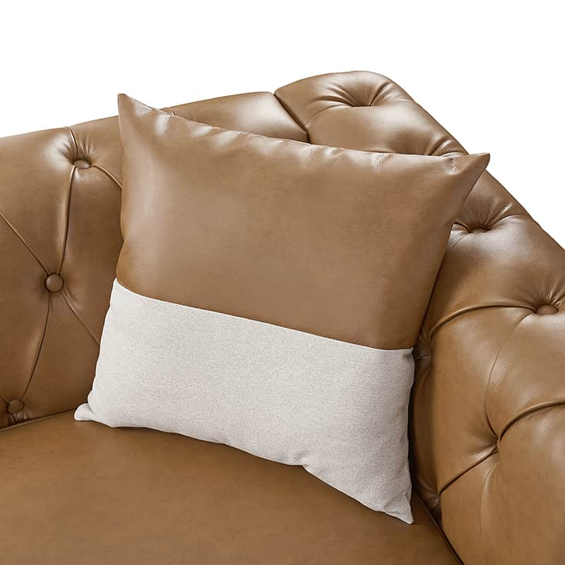 Olga PU Leather Classic Rolled Arms Sofa with Two Throw Pillows