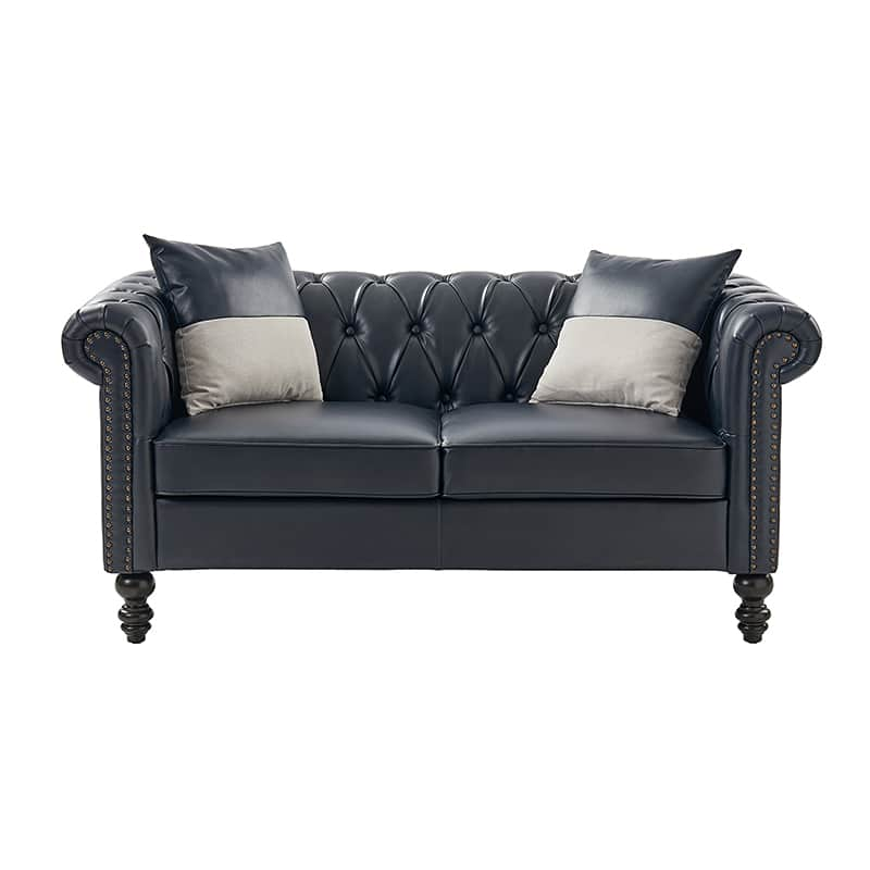 Olga PU Leather Classic Rolled Arms Sofa with Two Throw Pillows