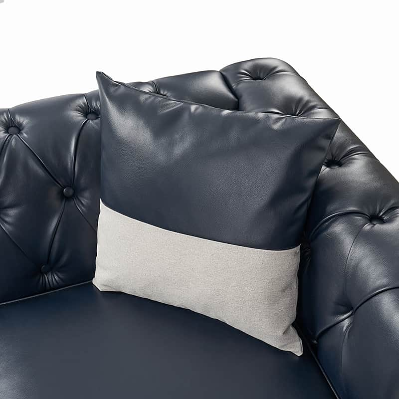 Olga PU Leather Classic Rolled Arms Sofa with Two Throw Pillows