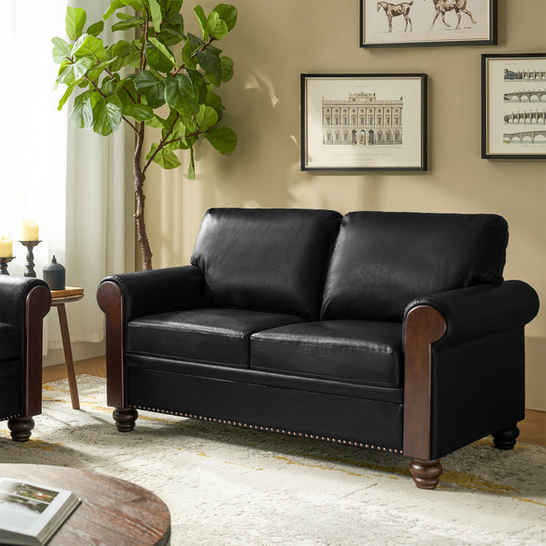 Sonia 59" Wide Transitional PU Leather Sofa with Nailhead Trim