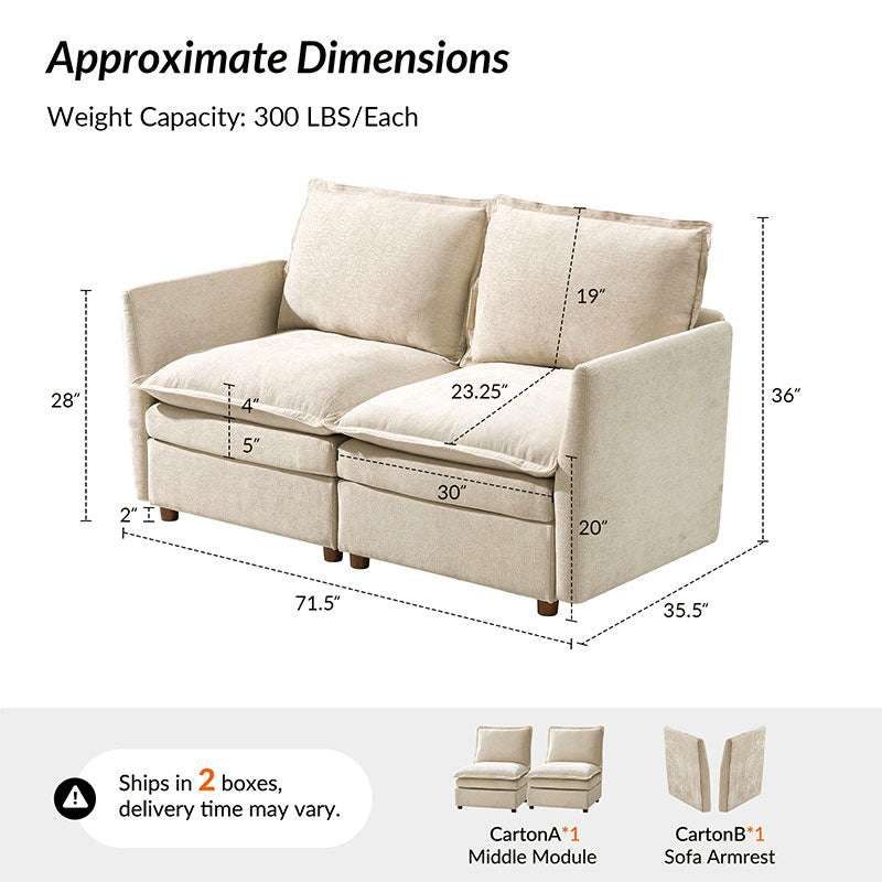 Victoria Oversized Modular Sectional Sofa with Hidden Storage and Removable Slipcovers