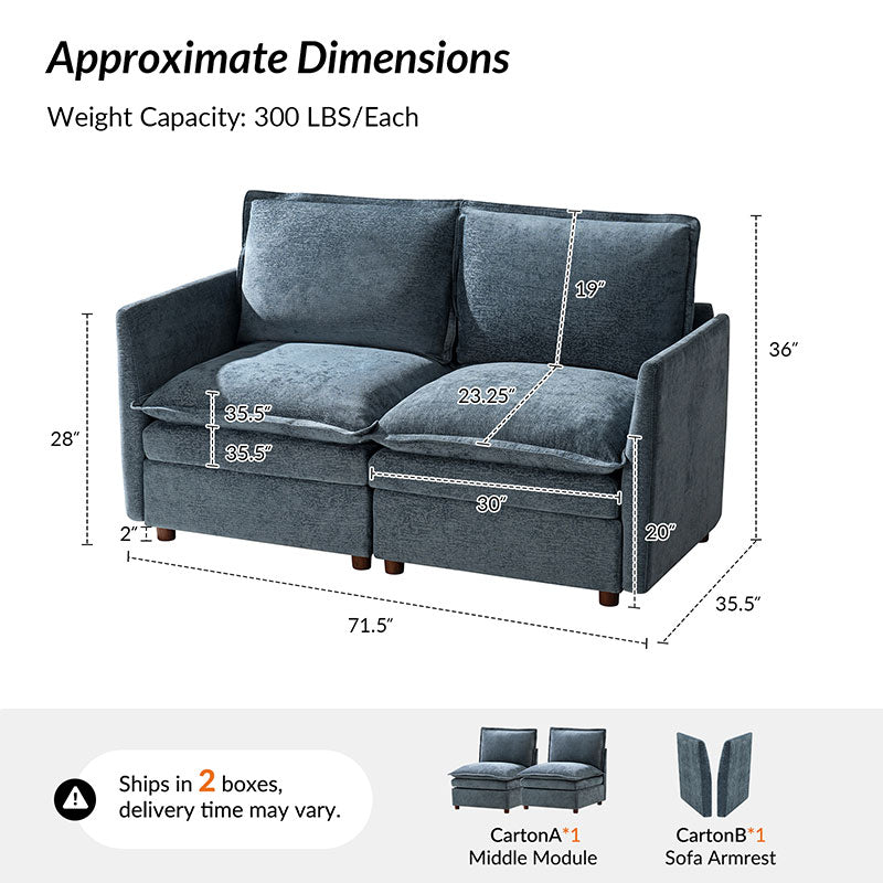 Victoria Oversized Modular Sectional Sofa with Hidden Storage and Removable Slipcovers