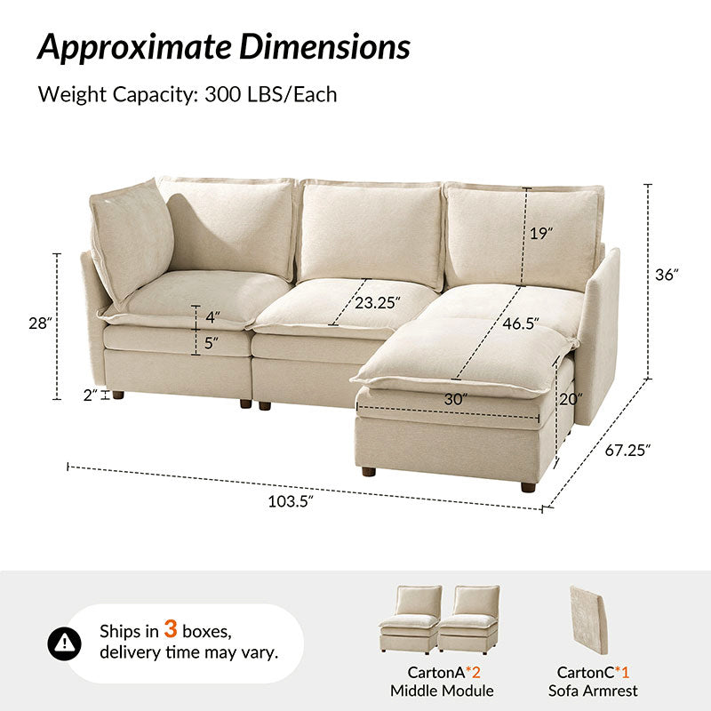 Victoria Oversized Modular Sectional Sofa with Hidden Storage and Removable Slipcovers