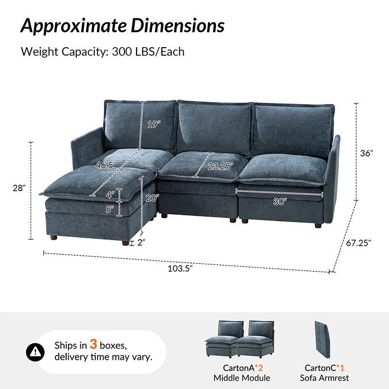 Victoria Oversized Modular Sectional Sofa with Hidden Storage and Removable Slipcovers