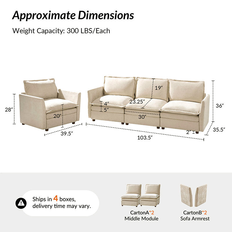 Victoria Oversized Modular Sectional Sofa with Hidden Storage and Removable Slipcovers