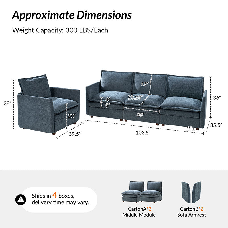 Victoria Oversized Modular Sectional Sofa with Hidden Storage and Removable Slipcovers
