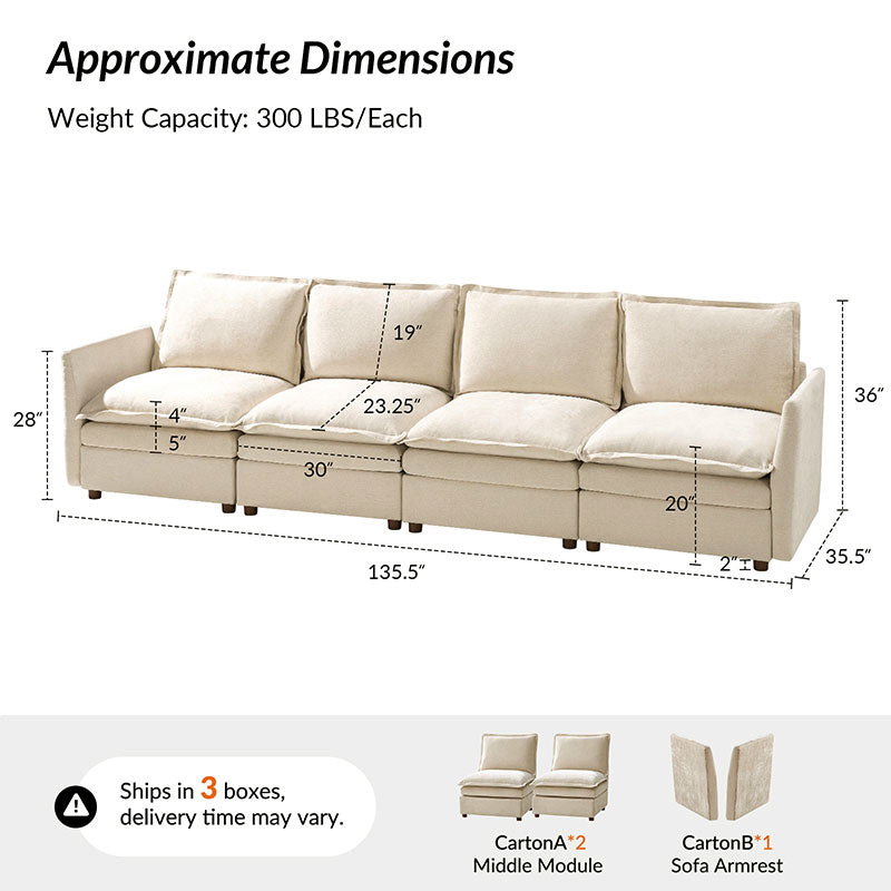 Victoria Oversized Modular Sectional Sofa with Hidden Storage and Removable Slipcovers